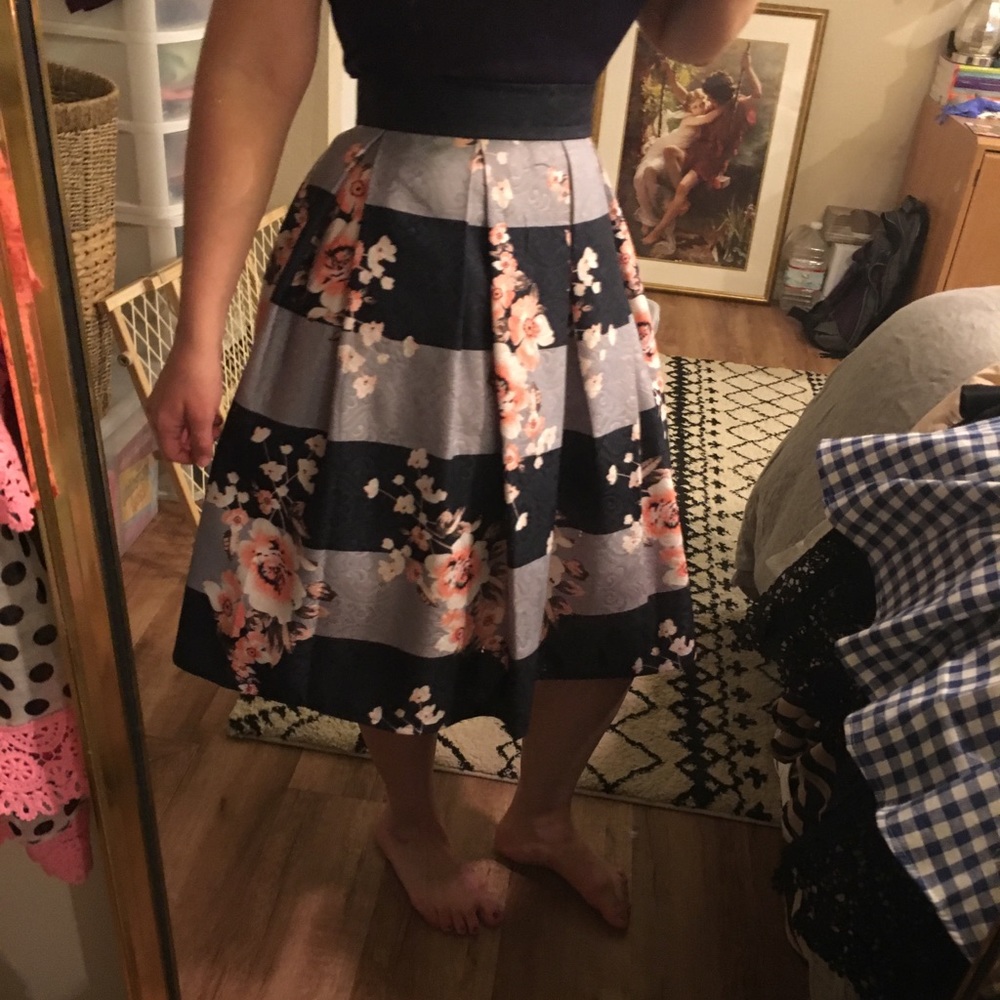 Floral striped high waisted skirt
